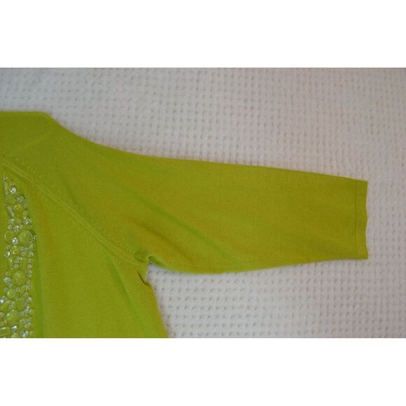 Susan Graver Women's Large Green Embellished 3/4 Sleeve Button Cardigan Sweater - Picture 7 of 11